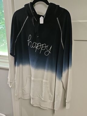 torrid Navy and White Ombre 'happy' Hooded Sweatshirt